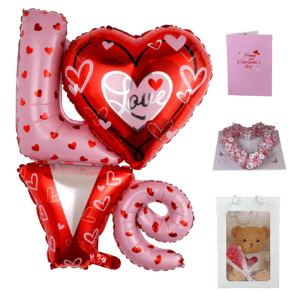 Cupid's Grand Gesture: Valentine's Day Jumbo 'Love' Balloon, Bear & Enchanting Card Ensemble